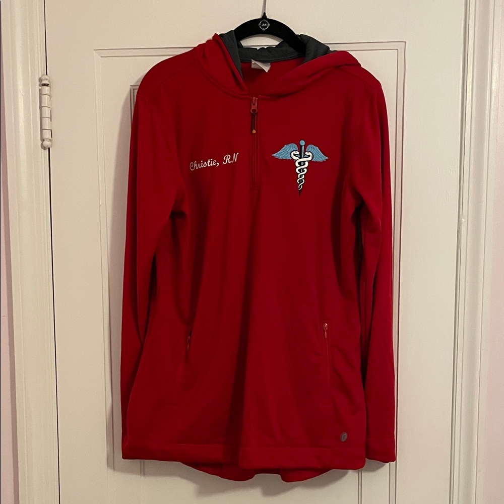 Red Hooded Pullover Nursing Jacket